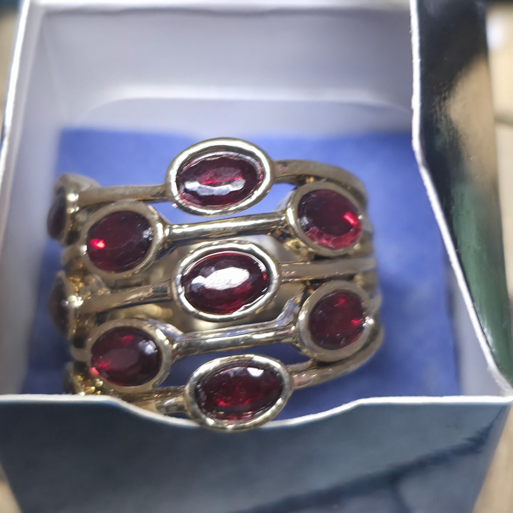 Elegant Gold and Red Gemstone Ring New In Box